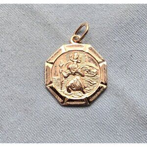 Vintage 9K Solid Rose Gold Georg Jensen Saint Christopher Hexagon Charm Pendant